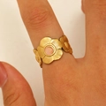 Bague irrégulière en acier inoxydable doré 18 carats avec pierres roses et fleurs - Style Fleur Rose Vintage (S118)