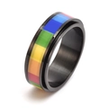 Black stainless steel rainbow spinning ring with vibrant color inlay in a 45-degree view - US 6 / 8mm Wide / Black