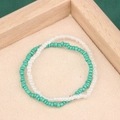 Handmade beaded bracelet set in white and turquoise beads for a trendy fashion look - Style 37-Double White Teal