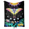 3D printed flannel blanket with luna moth astrology moon phase and floral stars design - Single Layer Flannel 130x100cm / Luna Astrology