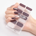 Laser gold nail stickers with purple patterns and silver wave designs on white background - Deep Purple Silver Wave Black Polka Dot Sequin Style (DQ3-031)