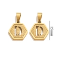 Golden stainless steel hexagonal pendant with letter D and glitter texture finish - Letter D - Gold
