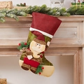 Christmas stocking gift bag with 3D Santa Claus doll decor in red and green colors - Standing Santa Stocking