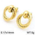 Boucles d'oreilles double anneau entrelacé en acier inoxydable doré effet martelé - Style Texturé à Double Anneau (KE113795-KFC) / Doré