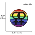 Rainbow enamel pin featuring interlocking female symbols for LGBTQ+ pride with measurements - Double Female Symbol Rainbow Round Style (A00717)