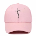 Pink cotton baseball cap with black Faith cross embroidery in a minimalist style - Pink With Black Embroidery