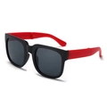Classic kids square sunglasses featuring a stylish black frame and red temples design - Square Collapsible Style / Black Frame Grey Lens Red Legs