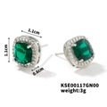 Detailed view of 1.1cm square halo earrings with green zircon and silver finish - Green Zirconia