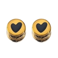 Set of two gold stainless steel round spacer beads with black heart enamel for DIY jewelry - 5 Pieces / Black