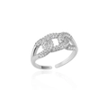 Silver chain-link open ring with shimmering micro-pave cubic zirconia stones - Adjustable Open / Silver Interlocking Chain Pave Style (P3014414)