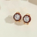 Vintage gold stud earrings with deep red enamel frame and large sparkling round zircon - Brown