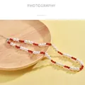 Minimalist freshwater pearl necklace with red beads and silver adjustable clasp - White Pearl and Red Bead Silver Fittings Style (TAT-524)