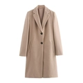 Elegante abrigo de lana beige con cuello de solapa y cierre de dos botones para invierno - XS / Camel