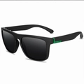 Polarized square sunglasses in matte black frame with signature green metal trim detail - Matte Black Frame with Green Decor