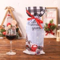 Christmas gnome wine bottle gift bag with red truck pattern and black plaid drawstring top - Red Truck Carrying Gnome Style