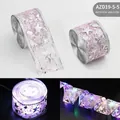 Cinta LED de doble capa púrpura con patrones de estrellas plateadas, 5m de largo y 5cm de ancho - Caja de Batería Cadena Intermitente / 5 Metros / Rosa