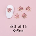 Detail of 8x9mm pink rhinestone maple leaf nail charms on golden alloy base - Gold Base Pink Rhinestone (AH14)