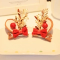 Christmas reindeer antler hair clips with red berries and velvet bows on white tray - Hair Clip 7# (Pair)