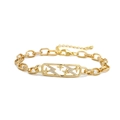 Bracciale hip hop dorato con motivi a fulmine e stella su maglie rettangolari vuote - Fulmine e Stella