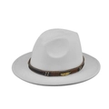 Detail of white fedora hat with brown braided band and golden feather pendant - Adult (57-60cm) / White (With Leaf Chain)