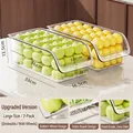 Stackable plastic kitchen storage bins with wheels and drainboard for fridge organization - Large Wheels Upgrade - 2 Pack / Clear White