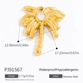 18K gold plated stainless steel coconut tree pendant with a white zircon accent - Gold Zircon Coconut Tree Pendant (PJ91567)