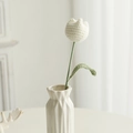 Handcrafted white crochet tulip flower with green stem in a minimalist white ceramic vase - Plump Tulip (Single) / White
