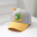 Detail of grey and yellow kids dinosaur cap with cartoon skate dinosaur and soft fin - 52cm (2-5 Years) / Light Gray
