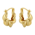 Detail view of 18K gold plated twisted hoop earrings with a sculptural glossy finish - VE966 Gold