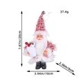 Pink sequin Santa plush ornament holding a bag of pine cones with dimension labels - Pink Sequin Hat