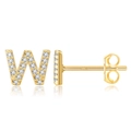 Macro detail of gold-plated S925 sterling silver letter W earring with crystal inlay - Gold W