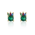 Macro detail of 18K gold plated earrings with vibrant green, red and blue zircon stones - 41946 (Crown Style Green Stone)