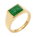 Gold plated titanium steel ring featuring a rectangular emerald green gemstone inlay - Gold Rounded Green Gemstone