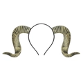 Cerchieto cosplay Halloween fai-da-te con corna di pecora curve beige realistiche - Taglia unica / Argento Antico