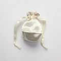 Cream white satin drawstring pouch with silky texture and elegant ribbon closure - Apricot