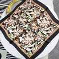 70cm square silk scarf with abstract floral pattern in brown and beige tones - 70x70cm / Black
