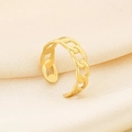 Adjustable golden open ring with Cuban link chain design and polished metal finish - Slim Cuban Link Woven Style (KR105080-KFC)