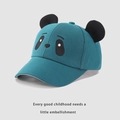 Détail de casquette enfant bleue avec oreilles de panda 3D et broderie de visage - Enfant / Vert Herbe