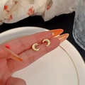 Vintage style champagne gold crescent moon earrings with unique hammered texture finish - Champagne Gold Hammered Moon