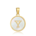 Colgante redondo letra Y en oro de 18k con incrustación de nácar blanco para mujer - Estilo Letra Y / Dorado