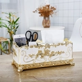 Boîte à mouchoirs ivoire avec gaufrage floral doré et compartiment télécommande - Or Blanc