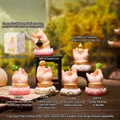 Pink resin nine-tailed fox blind box set with golden accents and lotus base figures - 1223-1 Buddha Hand Figurine Set