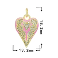 Pink enamel heart pendant in 18K gold plating with cubic zirconia, size 18.2x13.2mm - Light Purple