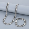 Conjunto de collar y pulsera de cadena cubana plateada de acero para hombre - Pulsera 20CM / 10MM Acero