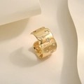 Adjustable gold open ring featuring hollow star patterns and sparkling zircon stones - Gold JZ2051 (Hammered Wide Star)