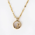 Macro detail of a golden vintage necklace featuring a 3D rose on a white shell pendant - Round Rose Irregular Ring Style (Style 3 Gold) / Gold