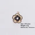 Detail of camellia flower charm with black enamel and rhinestones 1.9x2.2cm - Style 7 Camellia / Gold Frame