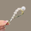 Elegante pinza de pelo de metal dorado con diseño retorcido y perlas blancas - 6# Estilo Flor de Perla