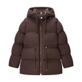 Chaqueta marrón con capucha para mujer con cordón en la cintura y cremallera doble - S / Marrón