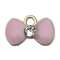 Pink enamel bow pendant with gold trim and crystal for DIY jewelry making - 1Pc Bowknot 14.6x9mm